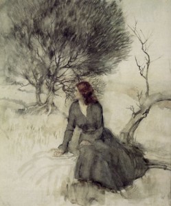 Arthur Rackham, Girl Beside a Stream